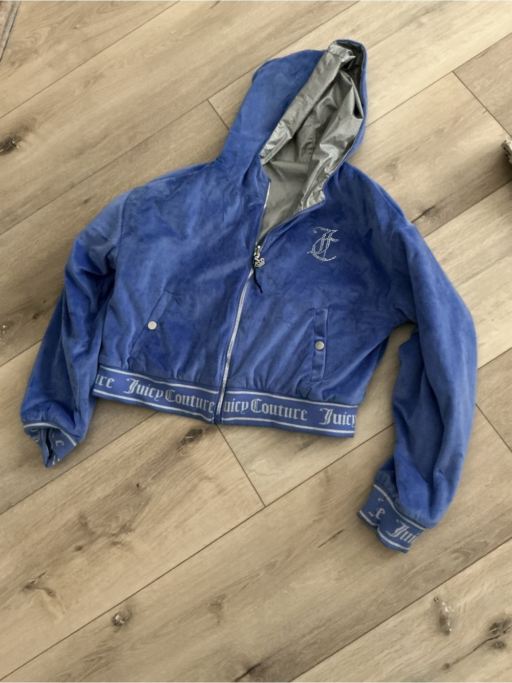 Juicy Couture Royal Reversible Blue Velour Zip Hoodie - Picture 3 of 5